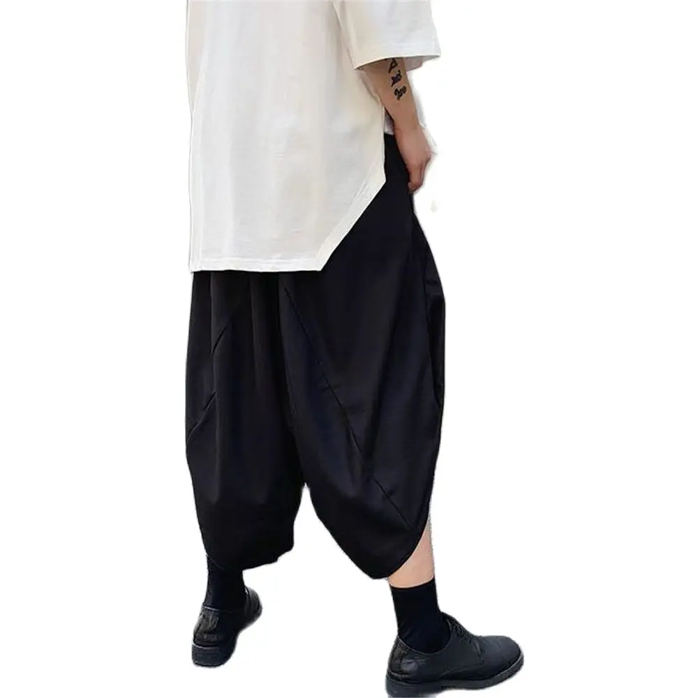 Men Autumn Street Hip Hop Punk Wide Leg Pants Japanese Style Harajuku Harem Pants Mens Drop Crotch Baggy Joggers Elastic Waists