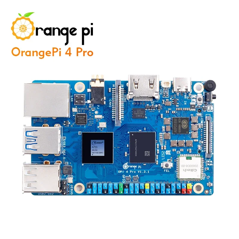 BoMasOrange Pi 4 Pro 2GB/6GB/8GB/12GB LPDDR5 Board Allwinner A733 Chip 3Tops NPU Wi-Fi6.0+BT5.4 M.2 M-Key Slot Single Board Comp
