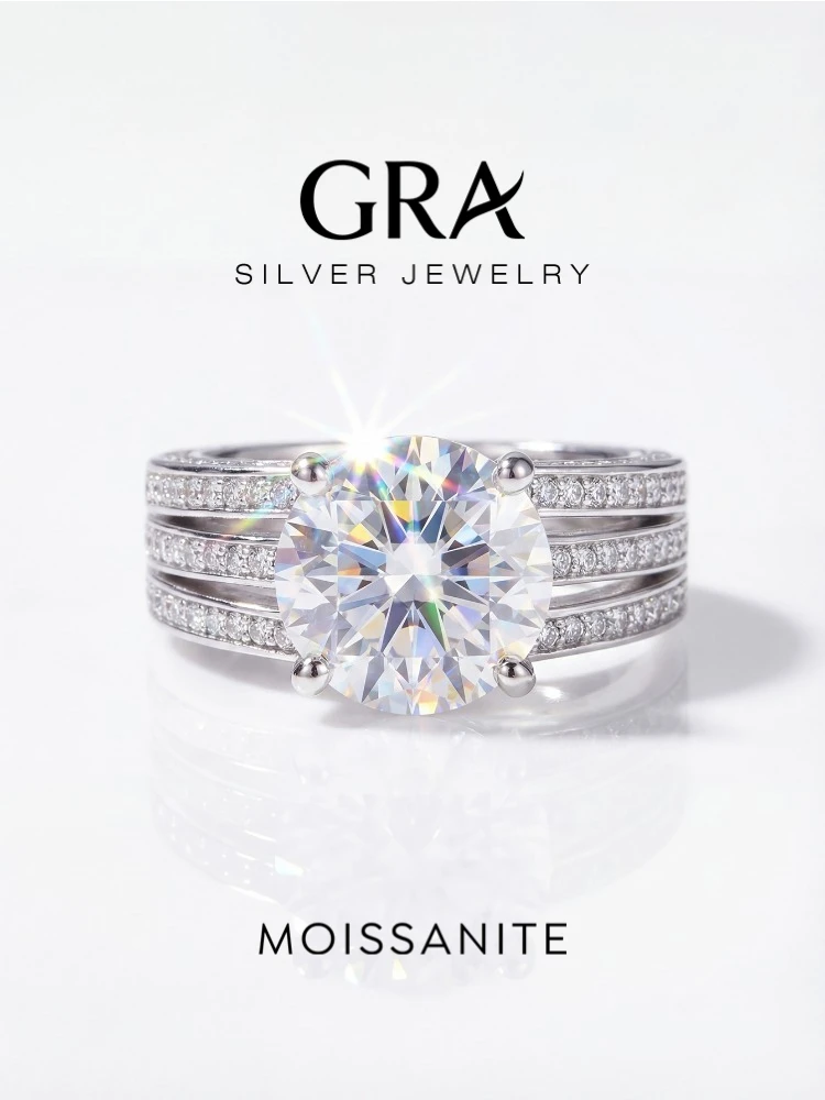 GRA 5CT Sparkling Certified Moissanite Diamond Wedding Rings For Women Real 925 Sterling Silver Champagne Color Luxury Jewelry