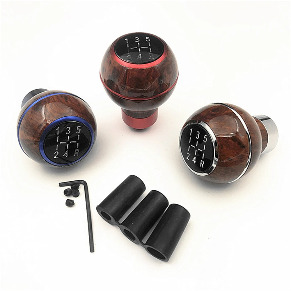 Car Wood Gear Shifter Knob Universal Manual Transmission 5 Speed with Adapters Interior Accessories