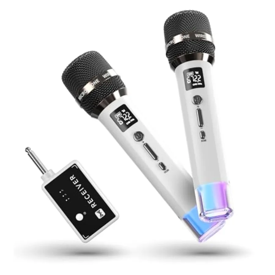 Wireless Microphones, Microphone with One-to-One Chip Connection and LED Lights, 40H Duration, 200FT Range Receiving, Volume Co