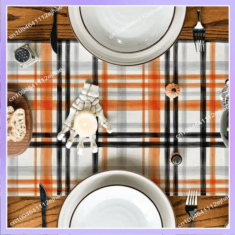 N83R Autumn Lineplaid Printed Table Flag Linen Durable Table Cloth Party Setting Ceremonial Table Towel Dining Table Decor