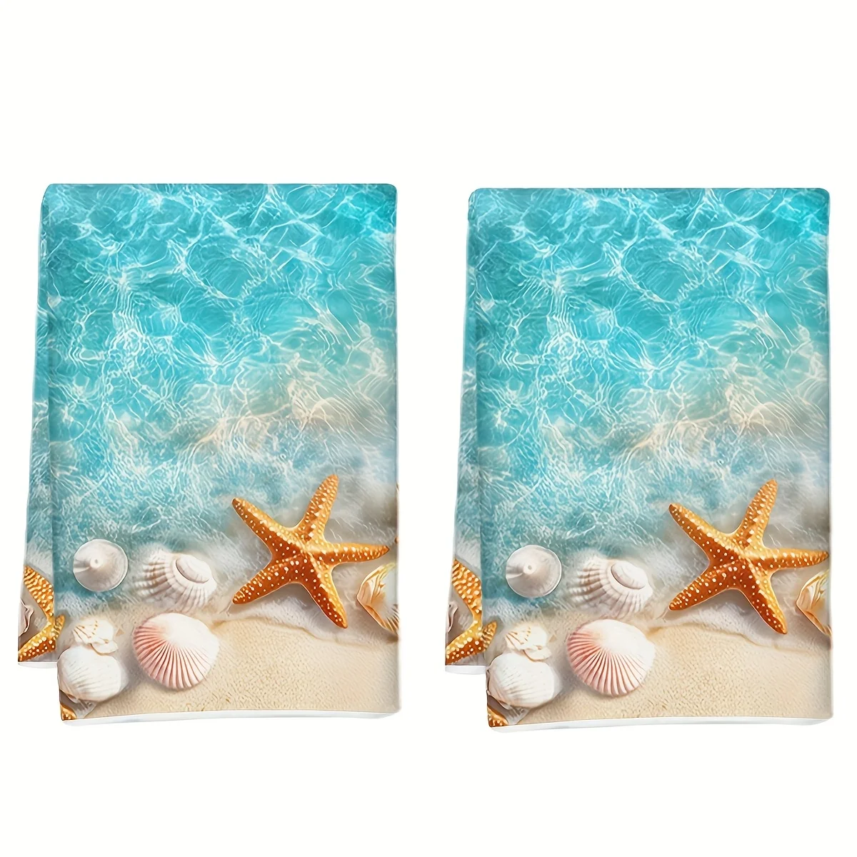 2 tropical starfish and shell towels