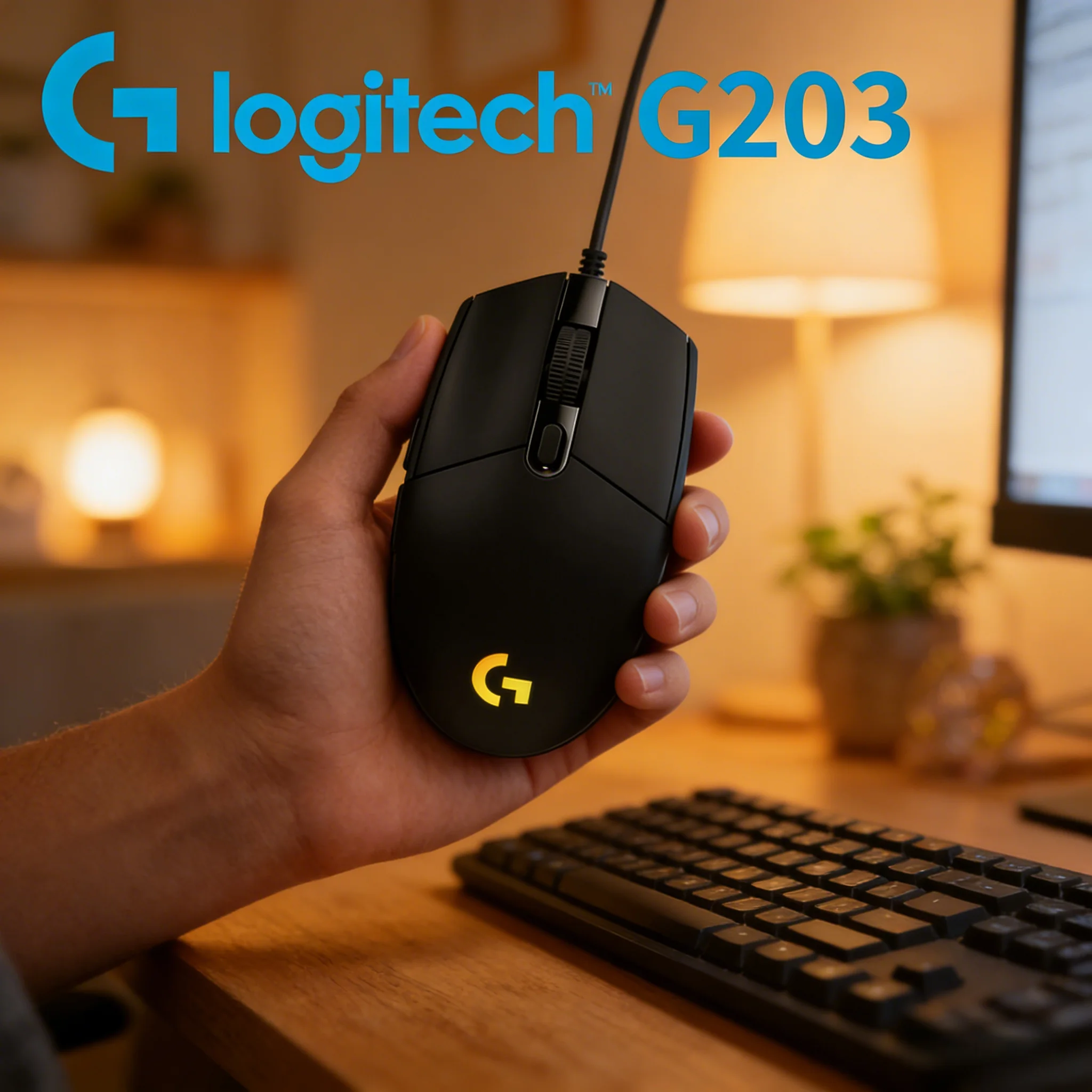 Ratón para juegos con cable Logitech G203, personalizable, LIGHTSYNC RGB, ergonómico, para PC, portátil, juegos, oficina, hogar, uso diario