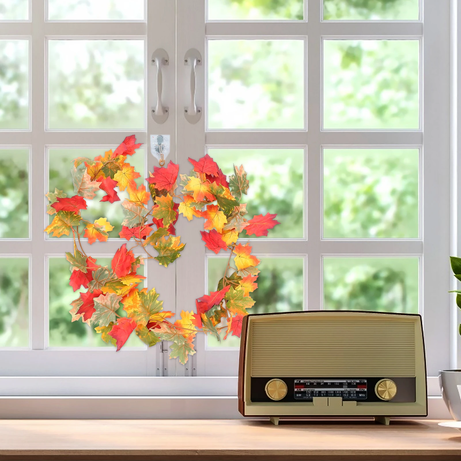 

Simulated Maple Leaf Rattan Fall Leaves Vine Hanging Decoration Indoor Outdoor Use Safe Long Time No Maintenance