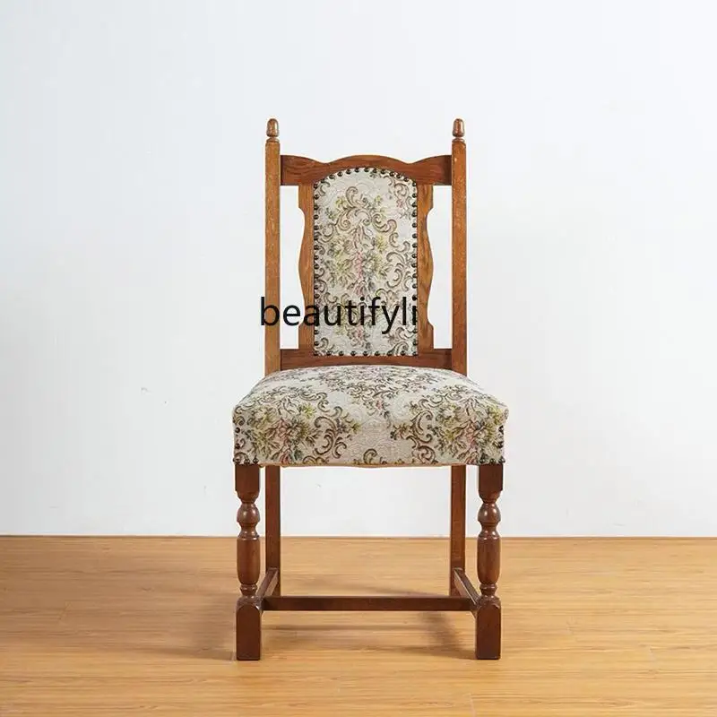 

French retro style solid wood dining chair medium antique ash wood casual soft bag high back chair can be customized