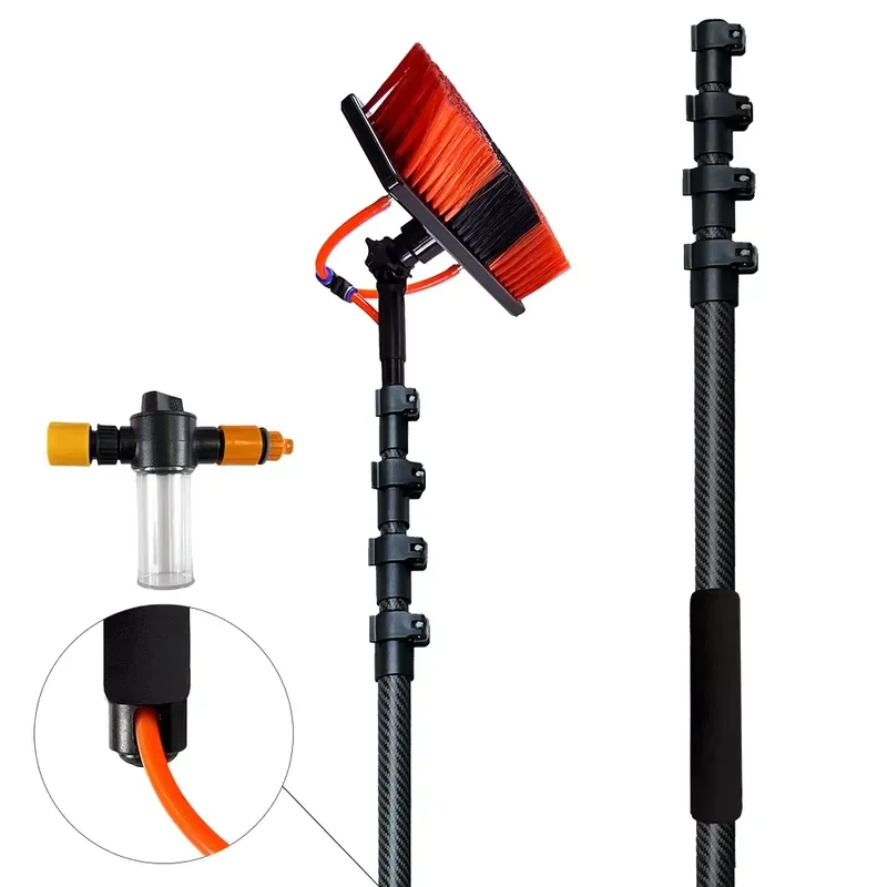 Solar Panel Cleaning Brush with 23ft Carbon Fiber Telescopic Pole Window Washing Kit Extendable Water Feed System for High