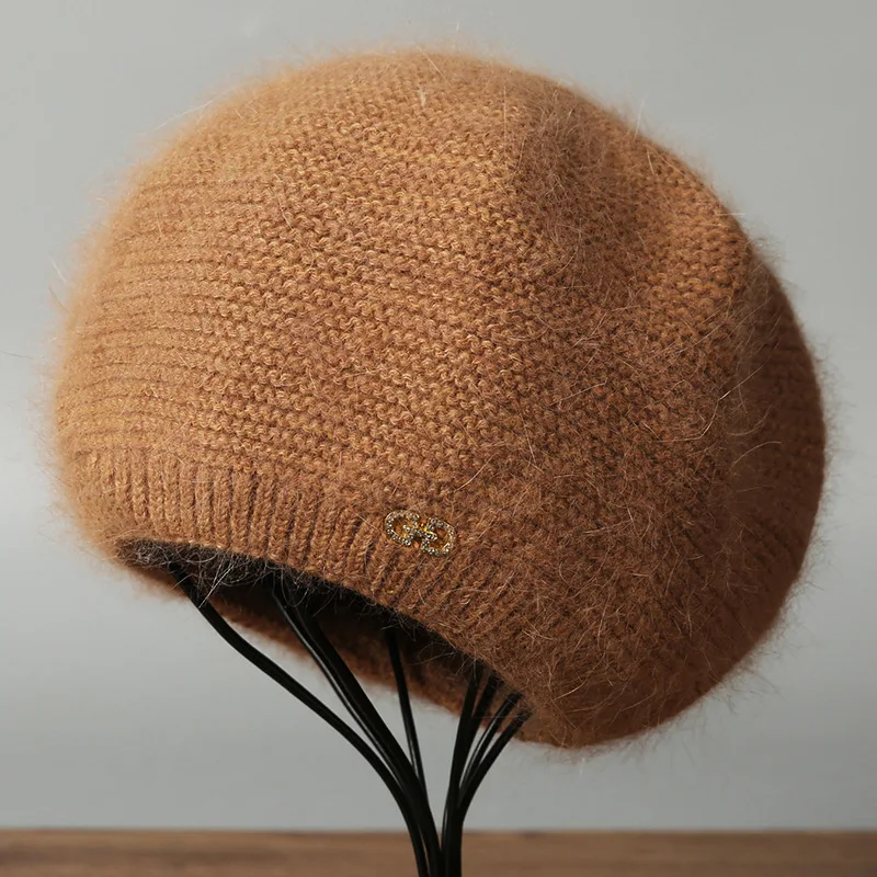 겨울 모자 여성 베레모 앙고라 니트 스키를위한 이중 따뜻한 액세서리 가을 야외 스포츠 사이클링