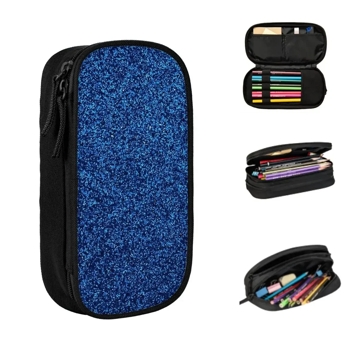 A Little Blue Glitter Pencil Cases Large Storage Pen Bags Pen Box Pencil Pouch For Boys Girls Students Stationery School Office