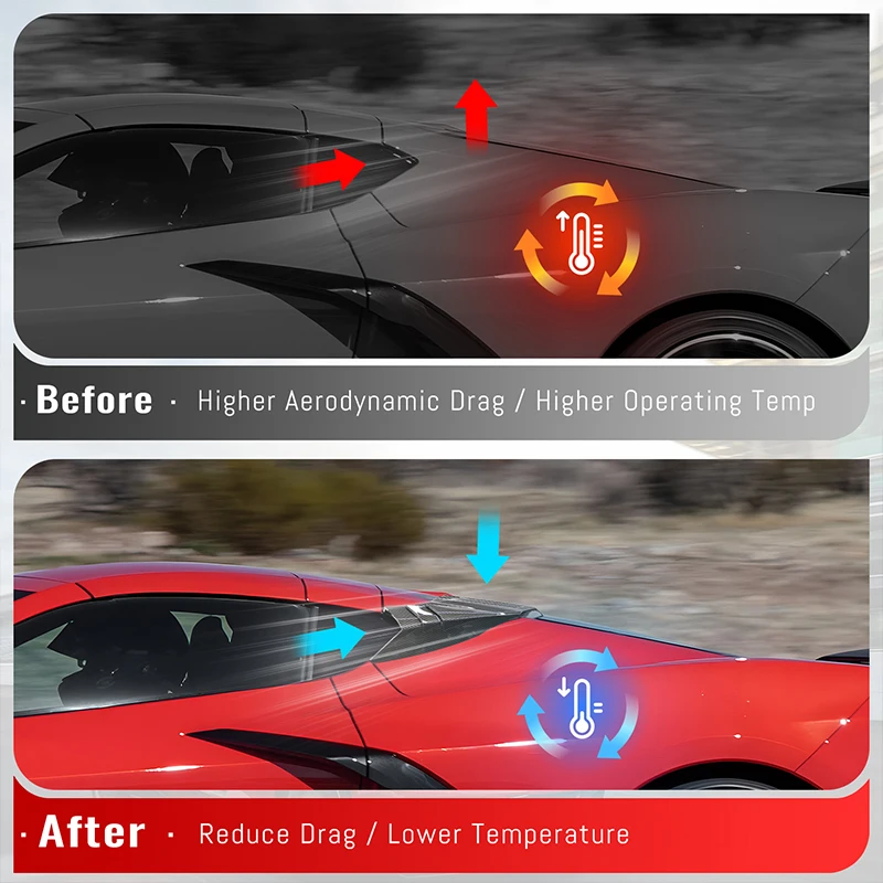 Rhyming 2 Pcs For Corvette C8 Stingray Z51 Coupe 2020-2025 E-ray 2024+ Z06 2023+ Rear Roof Intake Ports High Qualiity Rear Hatch D Pillar Window Air Intake Vents Louvers Trim Cover Texture Carbon Fiber Pattern Car Exterior Accessories