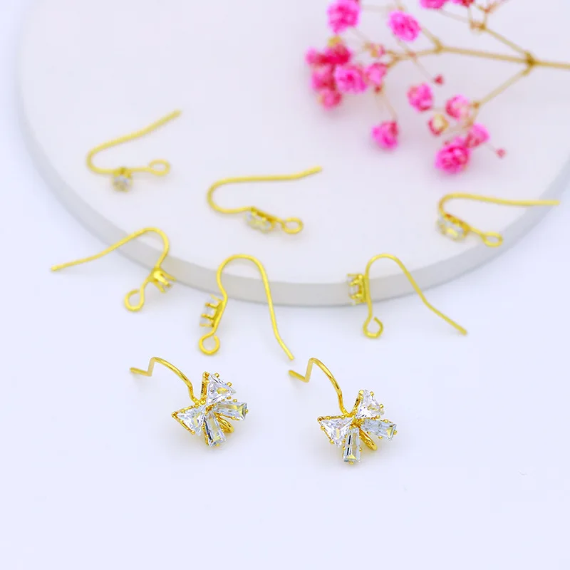 10pcs Rhinestone Earring Hook Findings Crystal 18K 14K Gold Plated Color Diy Craft Ear Wire Jewelry Making