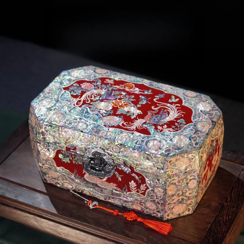 Jewelry Box Lacquer Jewelry Storage Box Wooden Makeup Dowry Three Dowries Wedding Gifts