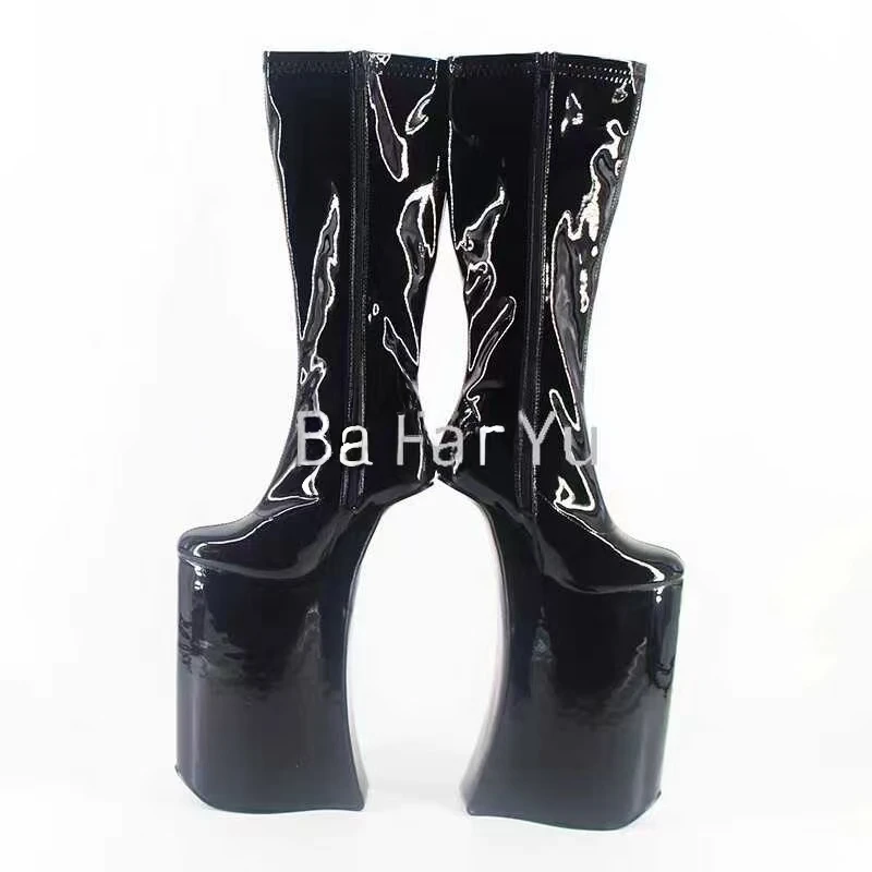 FHC 30CM Horse Hoof Heelless.Women Knee High Boots,Men Fetish Bed Cosplay Shoes.Platforms Long Botas,Black,Blue,Custom Colors