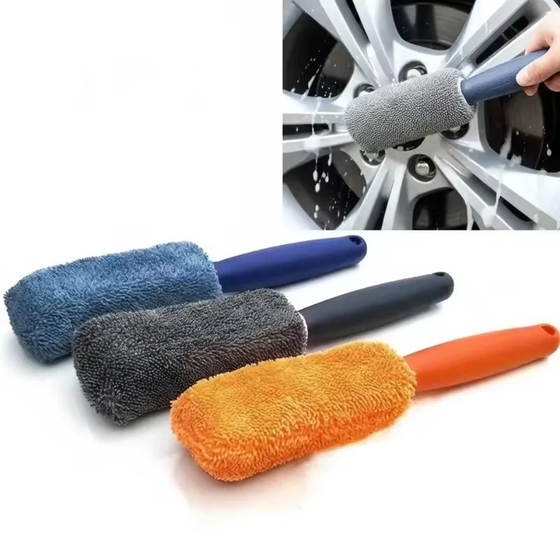 1-3pcs Car Microfiber Wheel Tire Rim Brush Portable Auto Cleaning Wash Tool with Plastic Handle for Detailing Motorcycle Trunk