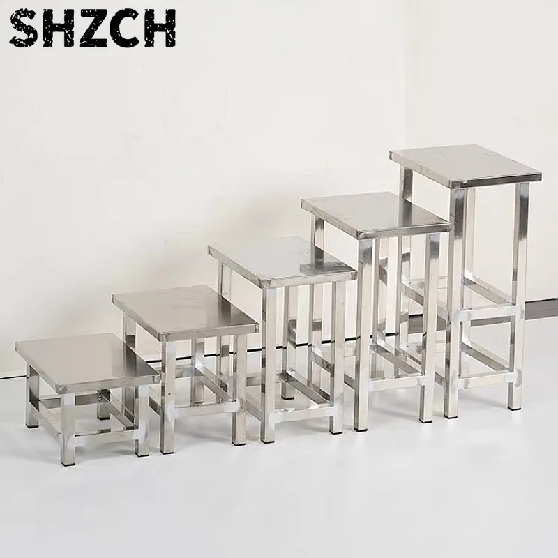 Thickened 304 Stainless Steel Square Stool Heavy Duty Industrial Footrest Bench