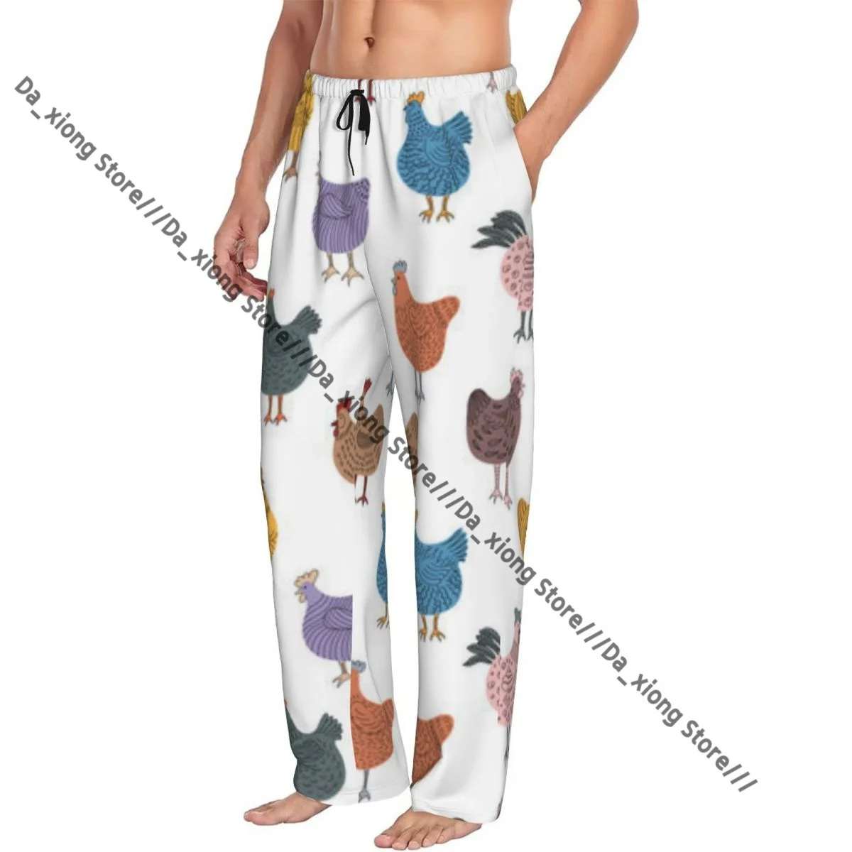 

Men's Casual Pajama Sleeping Pants Hand Drawn Chicken Lounge Loose Trousers Comfortable Nightwear