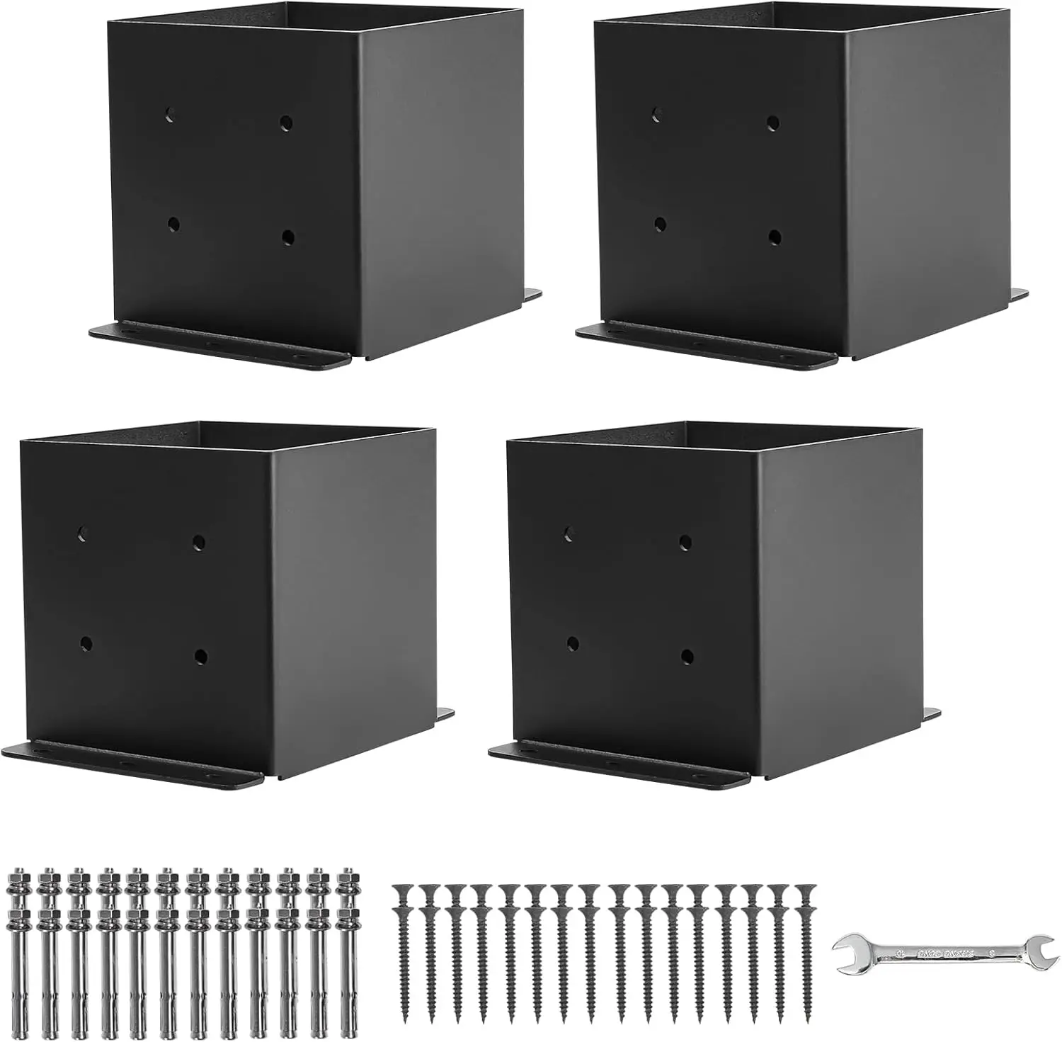 

6x6 Post Base 4 Pcs, Post Brackets 5.5x5.5 in, Black Powder-Coated Heavy Duty Steel Deck Post Anchor for Outdoor Support