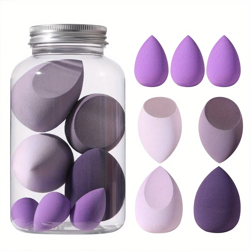 7pcs Pink Makeup Sponge Blender Set with Storage Jar - Hypoallergenic, Odorless, Water-Absorbent Polyurethane for All Skin Types
