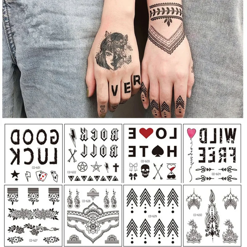 

5Pcs/Set Waterproof Tattoo Sticker Mandala Totem Flower Black Fake Tatoo Hand Finger Water Transfer Body Small Art Temporary