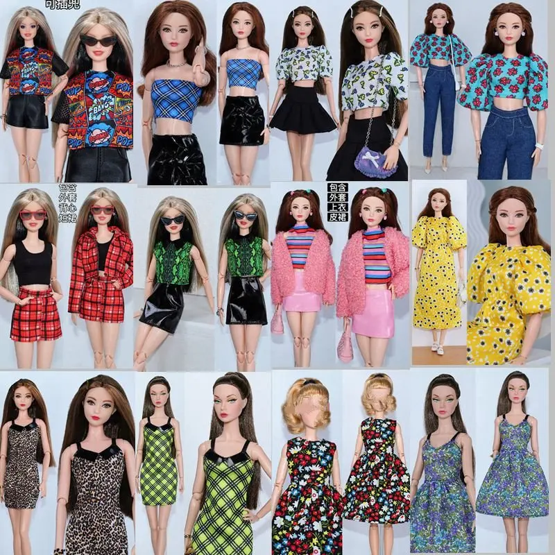 Conjunto de Roupas Barbie Doll, Roupas da Moda, Camisa, Top Curto, Saia, Shorts, Calças, 1/6 Bonecas Acessórios, 11,5"