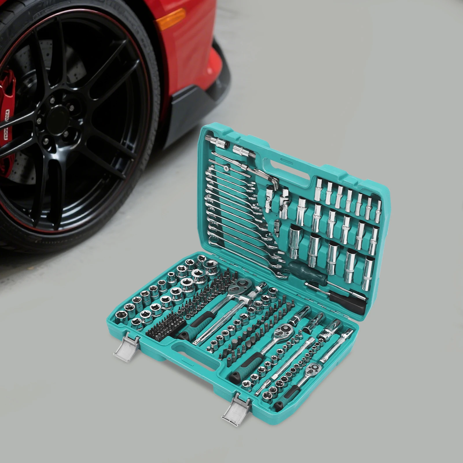 216 peças conjunto de chave de catraca de soquete caixa de ferramentas de resistência à corrosão com soquete/chave de catraca para ferramentas/construção de madeira