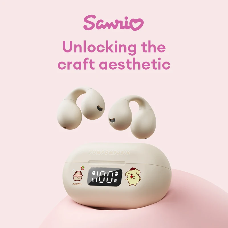 Choice Sanrio BL57 Bluetooth Wireless Earbuds Kawaii Hello Kitty Ear Clip Earphones Kuromi Headsets Cute My Melody Pompom Purin