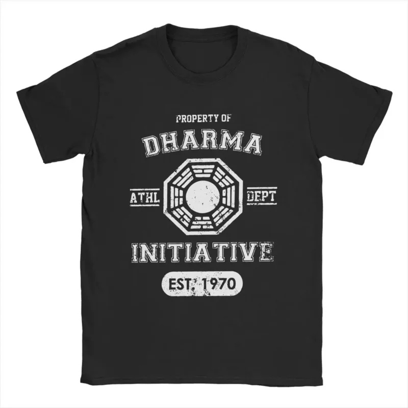 Dharma Initiative Athletic Department T Shirt Men's 100% Cotton T-Shirts Tv Show Lost Tee Shirt Short Sleeve Tops Gift Idea