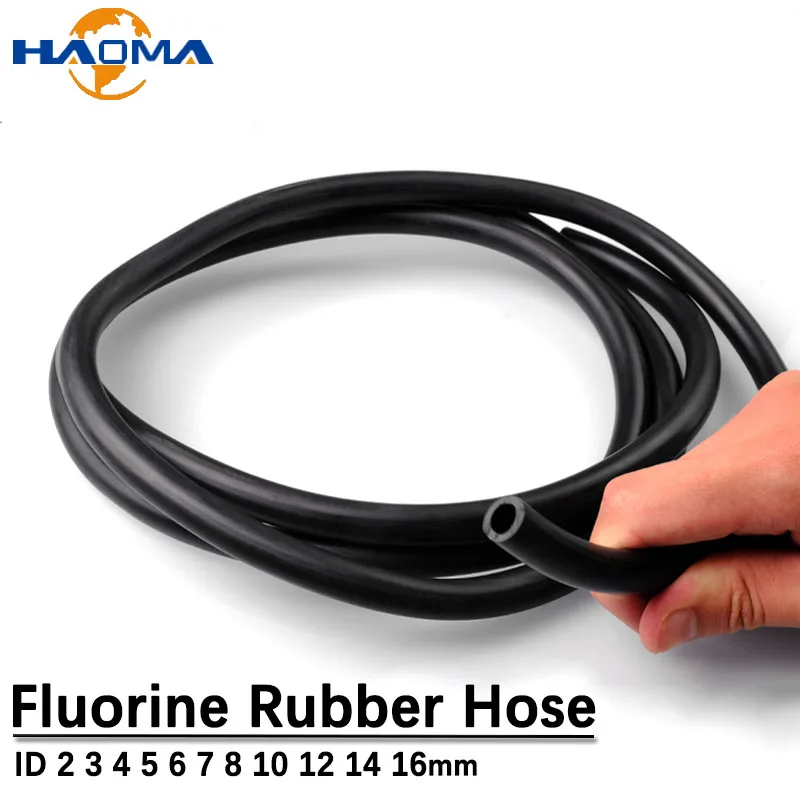 1M Black Fluorine Rubber Hose FKM Tube Acid-base Heat Oil Resistant Tubing Oil Pipe Automobile Fluororubber Tube Hole ID 2~16mm