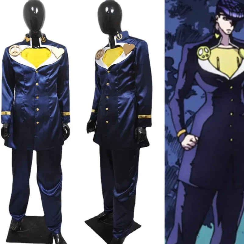 

2025 New Halloween Anime Bizarre Adventure Josuke Higashikata Cosplay Costume Blue Suit Uniform Party Carnival Halloween Outfits