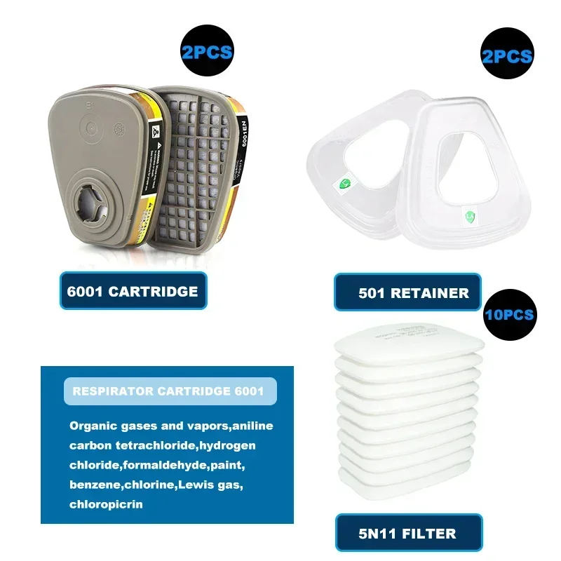 

6001 6006 Respirator Cartridge 5N11 Cotton Filter 501 Set Replace For 3m Gas Mask 6200/6800/7502 Serie Painting Mask Accessories