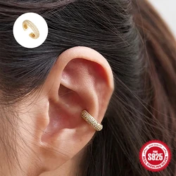 ROXI Luxury Three Rows Zircon Stone C Shape Ear Cuff No Piercing Earrings for Women Girls Boho 925 Sterling Silver Clip Earring