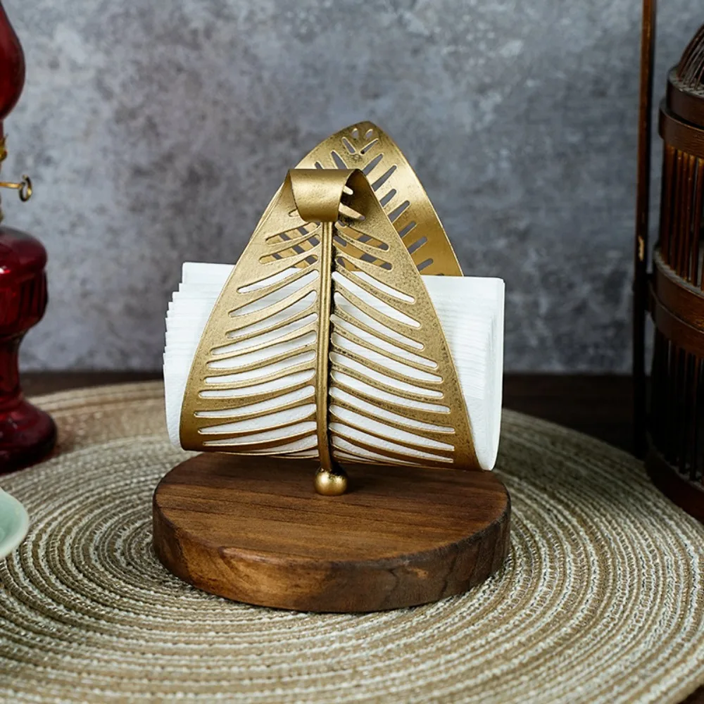 Elegant Iron Leaf Shaped Tissue Holder Napkin Stand for Home Hotels and Restaurants Tissue Holder Creative Tabletop Decor