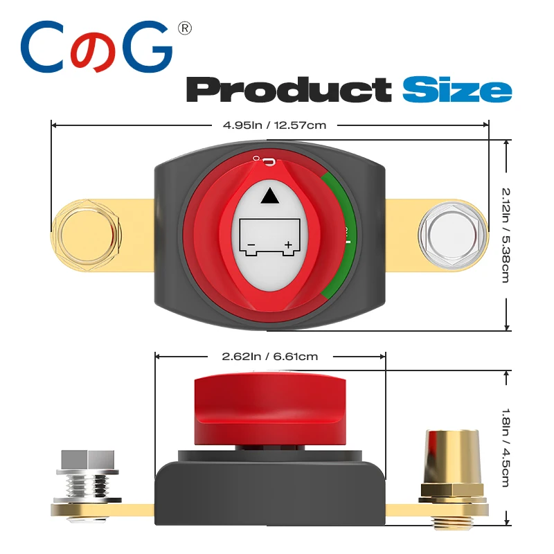 CG On/Off 275A Side Post Battery Switch with Adapter 12-48V Heavy-Duty Battery Disconnect Switch for Car Vehicle RV and Boat