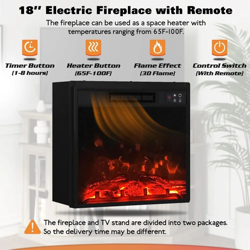 حامل تلفزيون مدفأة زاوية مع مساحة تخزين لـ 55 تلفزيونًا، ومركز ترفيه، ووحدة تحكم الوسائط لغرف المعيشة