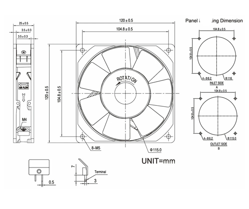 Sf12025at pn2122hsl ac220v 0,5a 19w 0,11*25mm 12cm 2-Draht-Lüfter