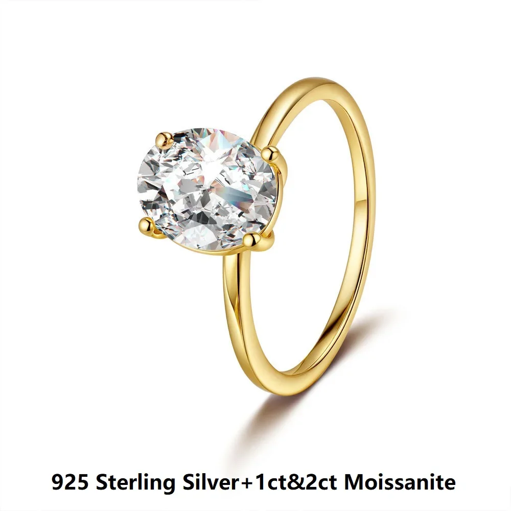 

Роскошное женское кольцо D Color Solitaire 1CT и 2CT с муассанитом-свадебное кольцо для вечеринки и помолвки, позолоченное ювелирное изделие, подарок