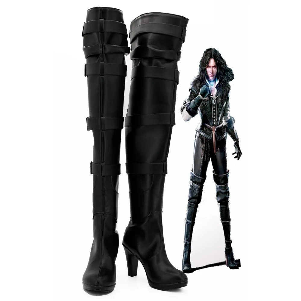 

Костюм для косплея Thewitcher 3, Yennefer of Vengerberg, черные ботинки ручной работы из искусственной кожи для рождественской вечеринки, Хэллоуина
