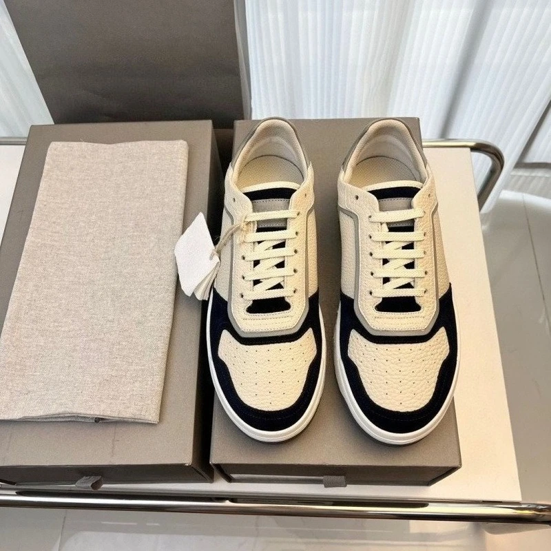 

2026 breathable mesh men's board shoes with cowhide splicing and lace up low cut casual sports shoes and business shoes