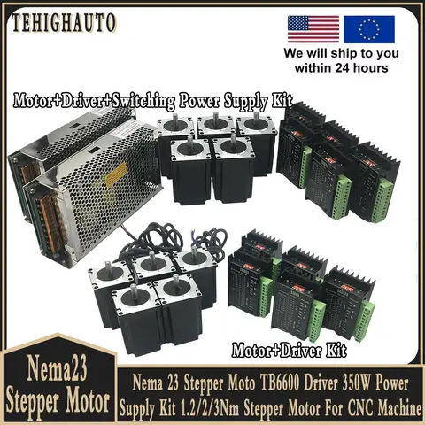 Motor 1.2/2/3Nm Stepper Nema 23 Stepper Moto TB6600 Driver 350W Power Supply Kit 1.2/2/3Nm Single Shaft 8mm Stepper Motor For CNC Engraving Machine