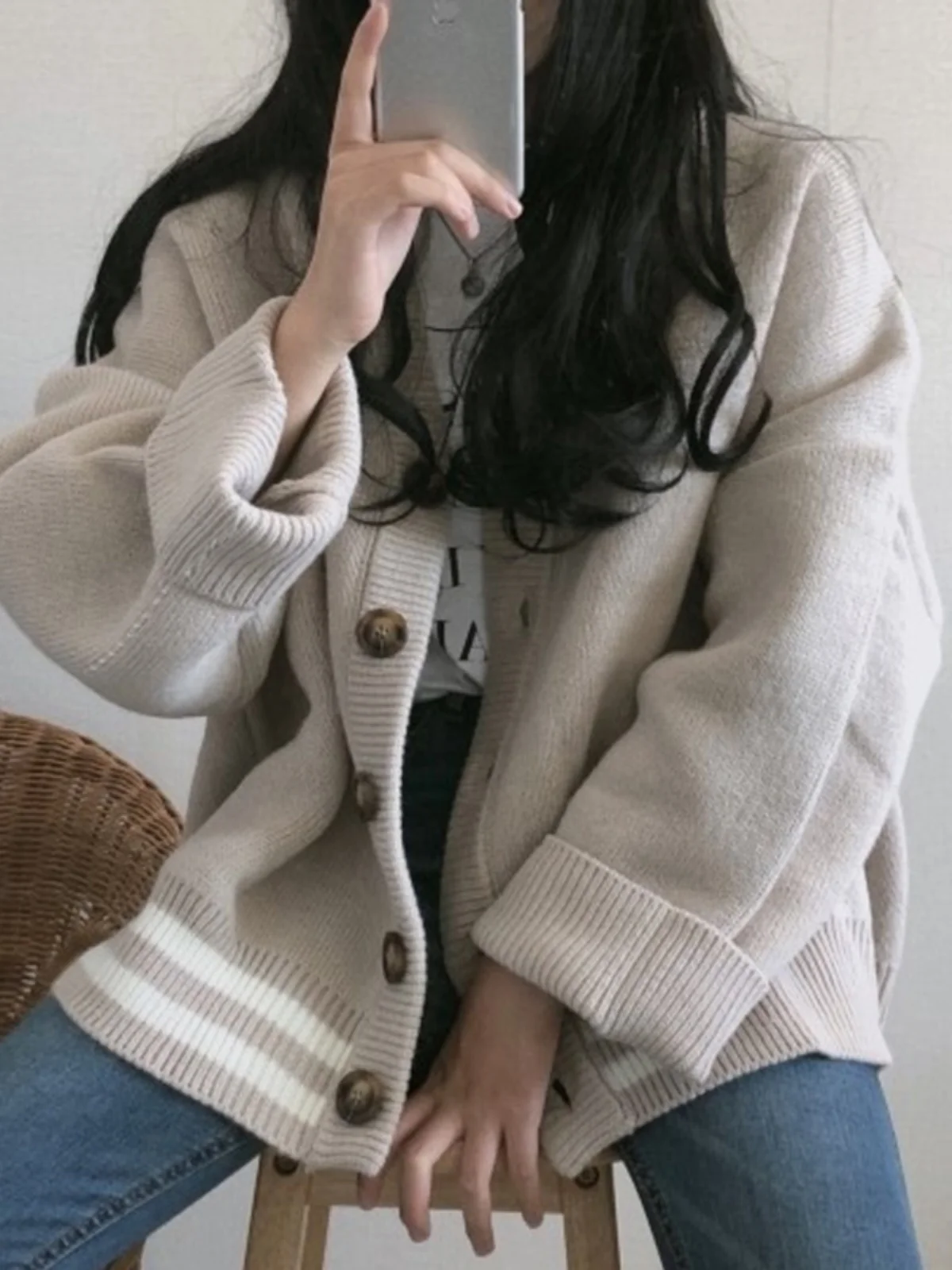 Korean Sle Warm Thiened Knitted Sweater Cardigan Women's Lazy Sle Long Sve Casual Outerwear Autumn Winter Loose Fit
