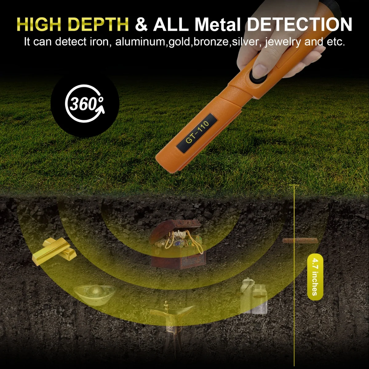 Treasure Hunter GT110 Handheld Metal Detector Pinpointer Probe Anti-scratch Pinpointing Waterproof 360 Degree Scan view 5