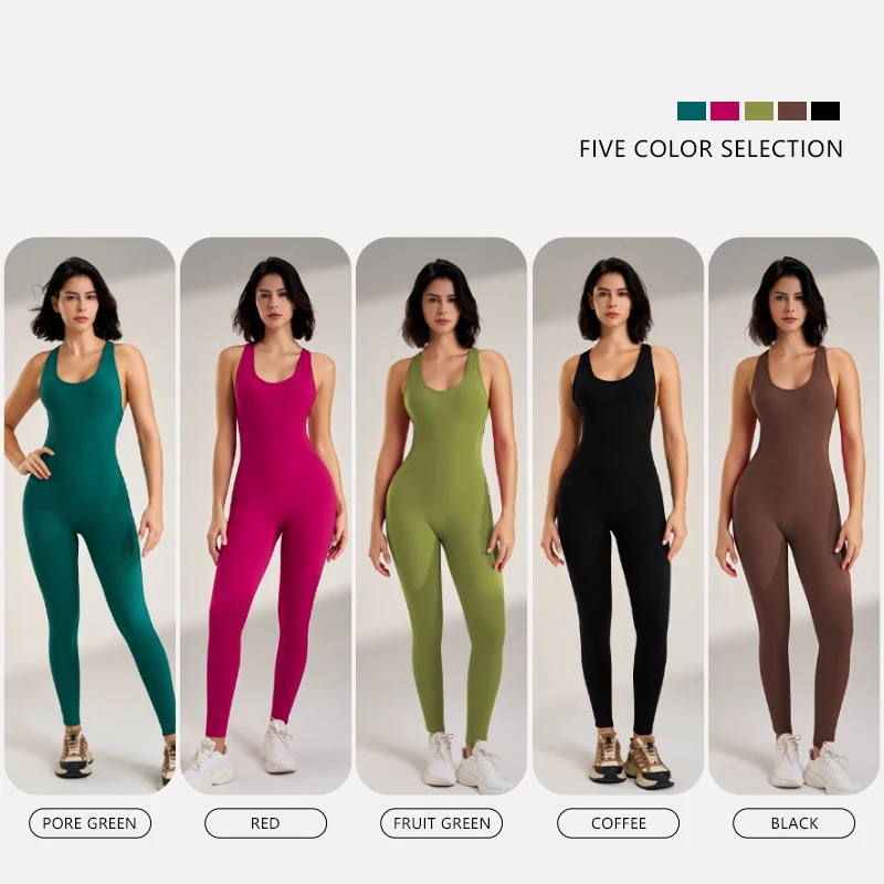 Women\'s Sports Coveralls Summer Sexy Back V Coveralls Training Clothes Fitness Coveralls Yoga Stretch Workout Coveralls