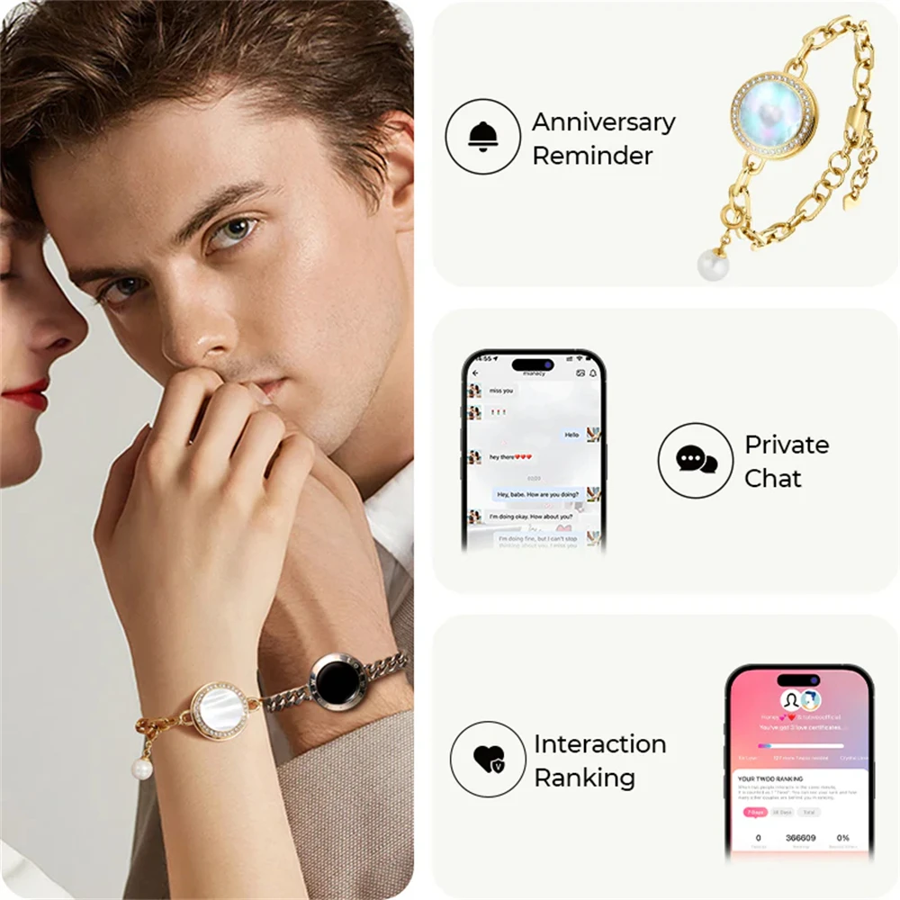 TOTWOO Long Distance Bracelets for Couples, Vibration & Light Up Bracelet Gifts Soulmate 2.0 Touch Bracelets Set