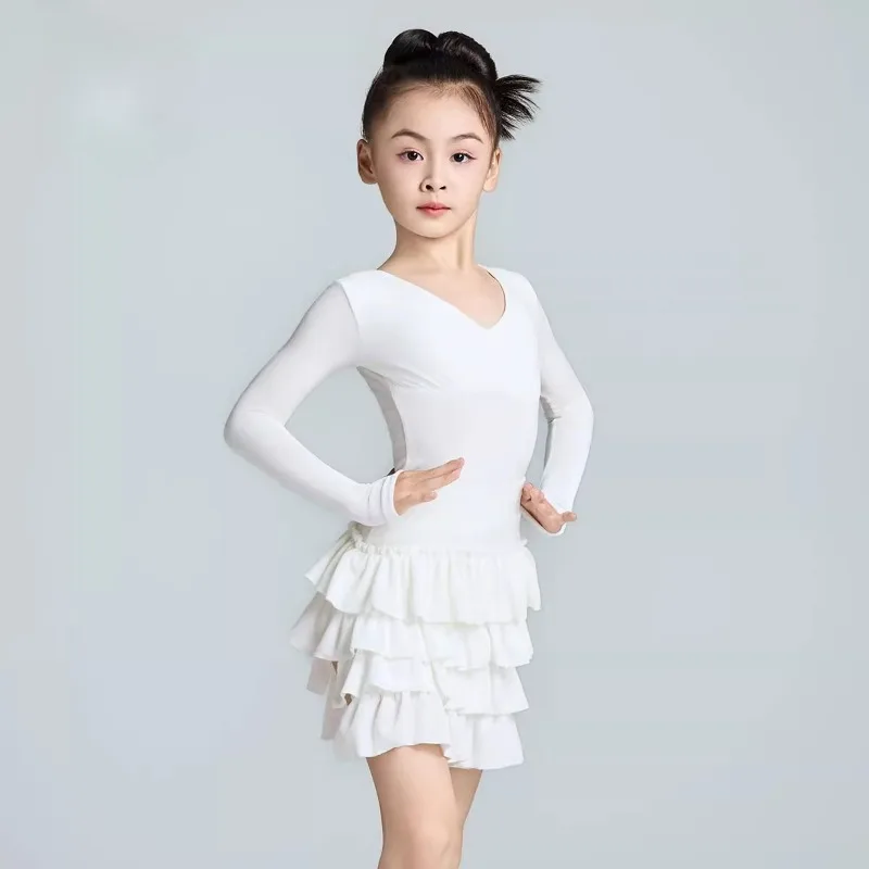 

Новый осенне-зимний детский костюм для латинских танцев - юбка-торт для девочек, профессиональный тренировочный комплект для выступлений