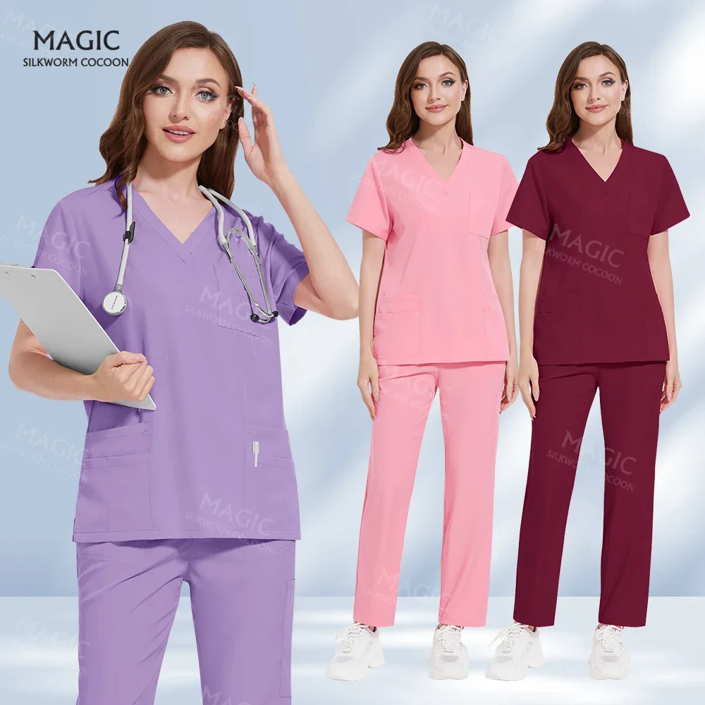 V-neck Nurse Accessories Unisex Medical Uniform Scurb Set Women Hospital Doctor Workwear Short Sleeve Oral Dental Scrubs Uniform