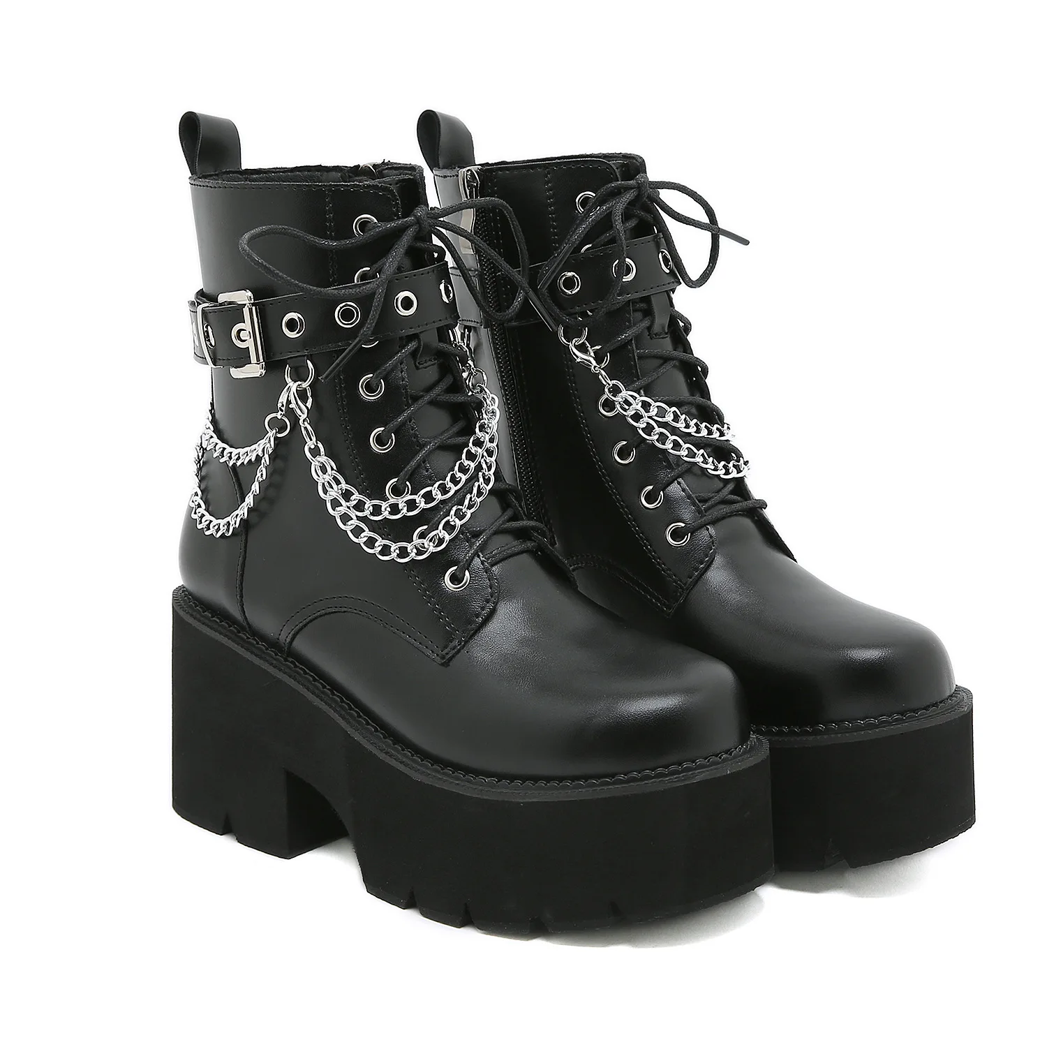 حذاء رياضي نسائي Bla Gothic Platform oes مع جلد PU أزرق منخفض الارتفاع سهل الارتداء لموسم ربيع الخريف