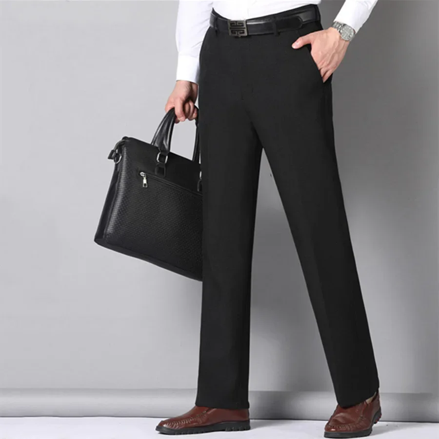 New Light Business Elegant Italian Style Naples Solid Color Button Pleated High Waisted Pants for Men's Suit Pants