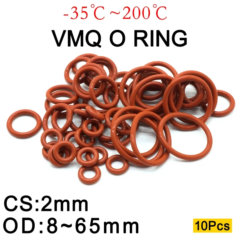 10pcs Red VMQ Silicone Ring Gasket CS  CS 2mm OD 8 ~ 65mm O Ring Rubber Seal pressure cooker o-ring food high temperature gasket