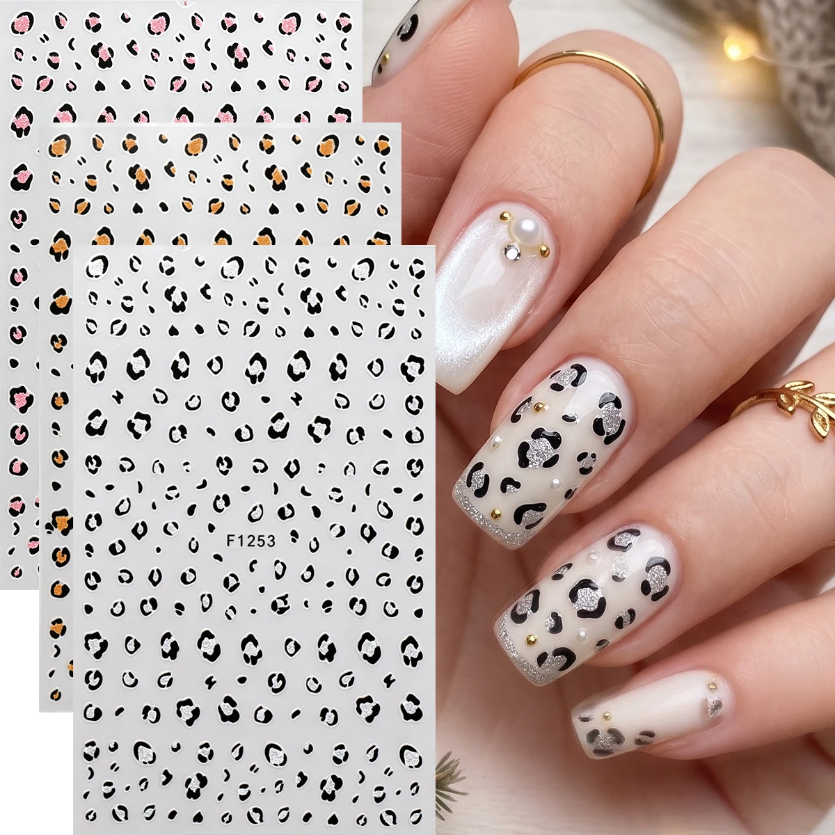 Nail Art Leopard - 3 шт. блестящие 3D-наклейки для ногтей
