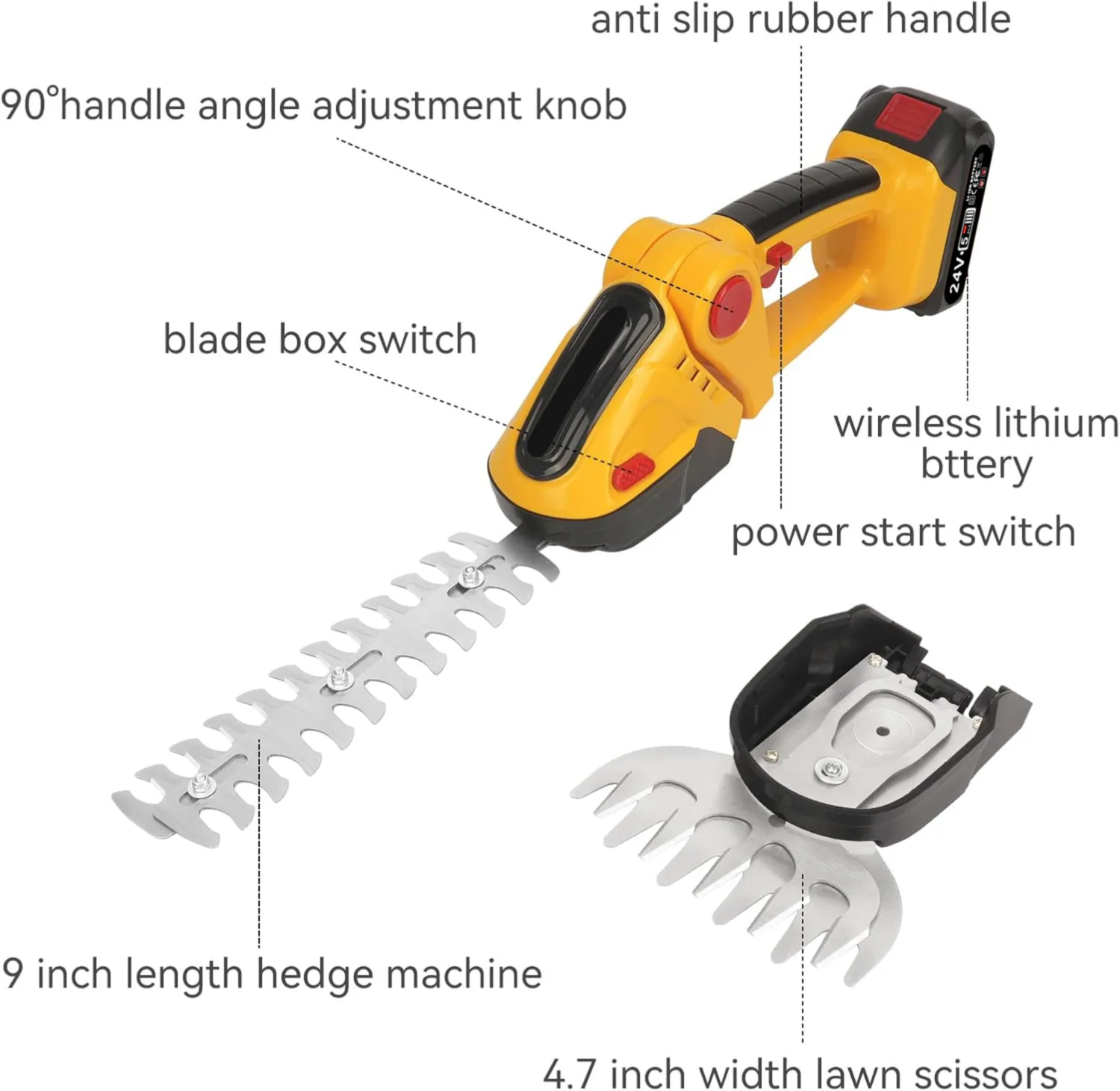 Cordless Handheld Hedge Trimmer, 1 Battery & 1 Charger, Lithium Powered Tool for Lawn, Fence & Branch Pruning